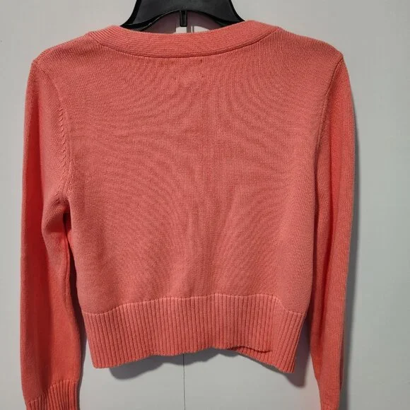 Lands End Cropped V-Neck Women's Long Sleeve Coral Cardigan- Small - Picture 3 of 5